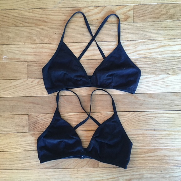 American Apparel Cotton Spandex Jersey Crossback Bra M Medium Black: Set of 2 - Picture 1 of 7